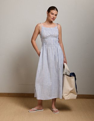 AE77 Ruched Midi Dress - Light Blue