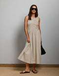 AE77 Smocked Midi Dress - Grey