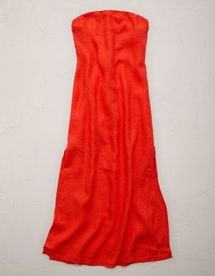 AE77 Strapless Linen Midi Dress - Orange