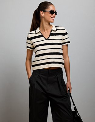 AE77 Shrunken Crochet Sweater Polo - Ivory