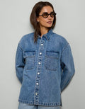 AE77 Perfect Denim Shacket - Medium Wash