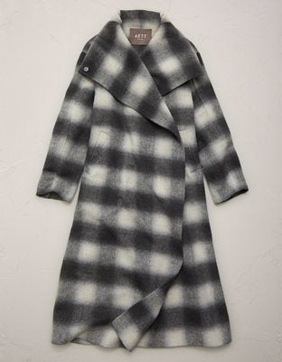 AE77 Premium Plaid Wrap Coat - Gray