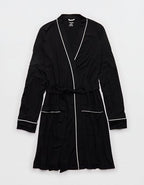 OVERSLEPT by Aerie Real Soft® Piping Robe - True Black