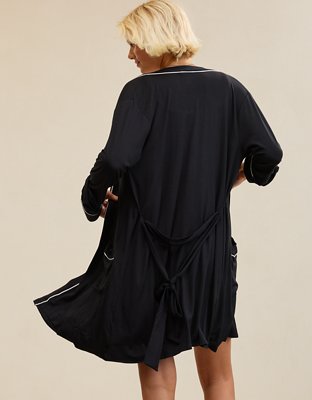 OVERSLEPT by Aerie Real Soft® Piping Robe - True Black