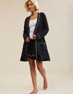 OVERSLEPT by Aerie Real Soft® Piping Robe - True Black