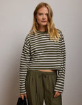 AE77 Boxy Long-Sleeve Stripe T-Shirt - Olive