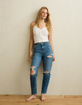 AE Strigid Curvy Ripped Mom Jean - Medium Tinted Indigo