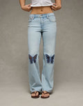 AE High-Waisted Butterfly Appliqué Stovepipe Jean - Light Wash