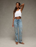 AE Curvy High-Waisted Embroidered Straight Jean - Light Wash