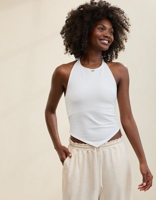Aerie Handkerchief Hem Braless Tank Top - White