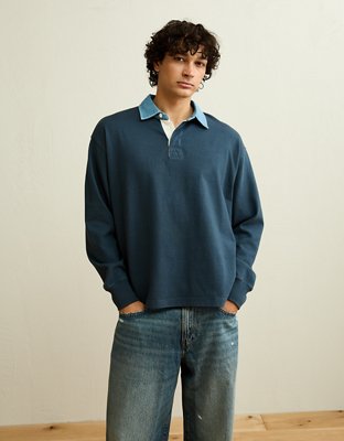 AE Boxy Fit Rugby Shirt - Navy
