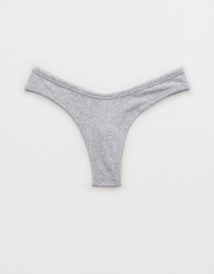 Superchill Cotton Rib Thong Underwear - Medium Heather Gray