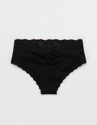 Superchill Cotton Rosey Lace Cheeky Underwear - True Black