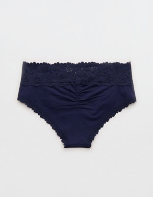 Superchill Cotton Rosey Lace Cheeky Underwear - Navy