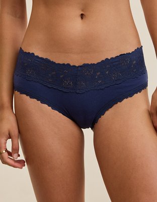 Superchill Cotton Rosey Lace Cheeky Underwear - Navy