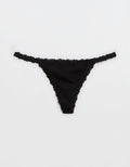 Superchill Cotton with Lace Thong Underwear - True Black