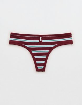 Superchill Cotton Button Thong Underwear - Deep Ruby