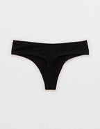 Superchill Cotton Button Thong Underwear - True Black