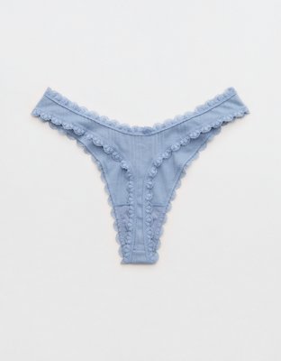Superchill Cotton Pointelle Lace Thong Underwear - Monaco Blue