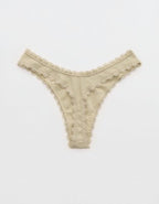 Superchill Cotton Pointelle Lace Thong Underwear - Green Sheen