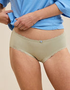 Superchill Cotton Pointelle Lace Boybrief Underwear - Green Sheen