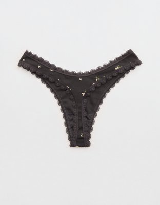 Superchill Cotton Pointelle Lace Thong Underwear - Smoked Gray