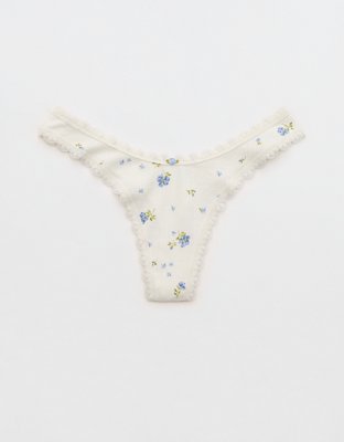 Superchill Cotton Pointelle Lace Thong Underwear - Soft Muslin