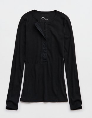Aerie Essential Henley Layering T-Shirt - True Black