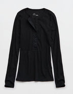 Aerie Essential Henley Layering T-Shirt - True Black