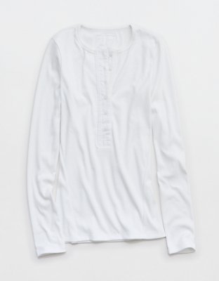 Aerie Essential Henley Layering T-Shirt - White