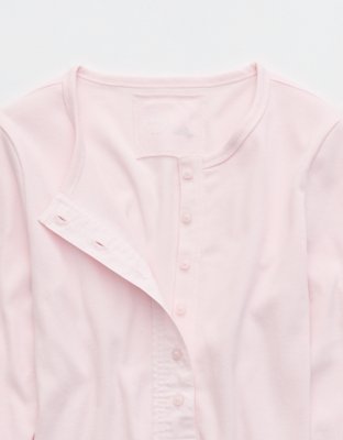 Aerie Essential Henley Layering T-Shirt - Pink Petal