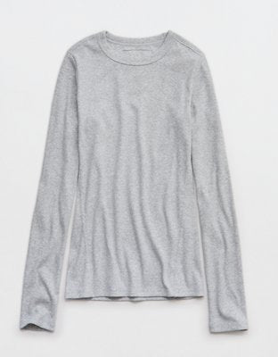 Aerie Essential Crew Layering T-Shirt - Medium Heather Gray