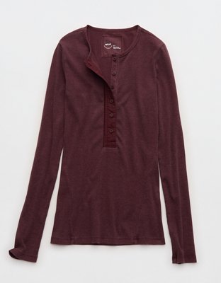 Aerie Essential Henley Layering T-Shirt - Royal Berry