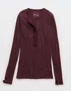 Aerie Essential Henley Layering T-Shirt - Royal Berry