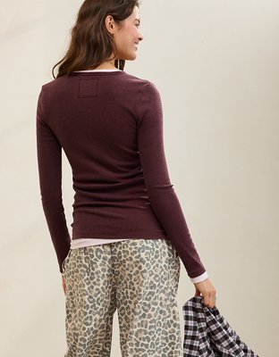 Aerie Essential Henley Layering T-Shirt - Royal Berry