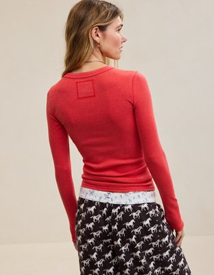 Aerie Essential Crew Layering T-Shirt - Bright Red