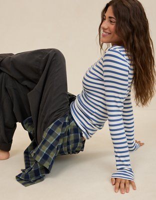 Aerie Essential Crew Layering T-Shirt - Marbled Blue