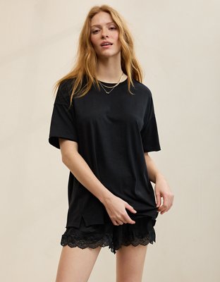 Aerie Oversized Crew Boyfriend T-Shirt - Black