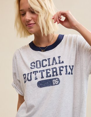 Aerie Oversized Crew Boyfriend T-Shirt - Light Faded Gray