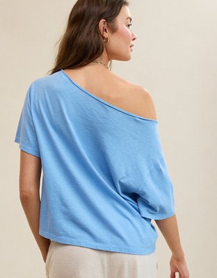 Aerie Off-The-Shoulder Relaxed T-Shirt - Horizon Sky