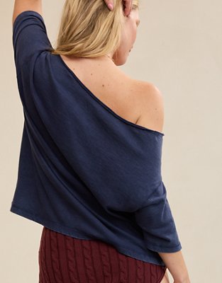 Aerie Off-The-Shoulder Relaxed T-Shirt - Royal Navy