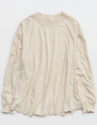 Aerie Cozy Oversized Long Sleeve Boyfriend T-Shirt - Heather Frost