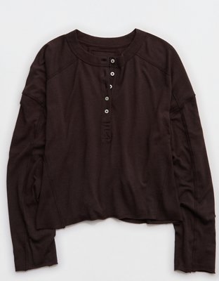 Aerie Happy Snit Henley T-Shirt - Deep Earth