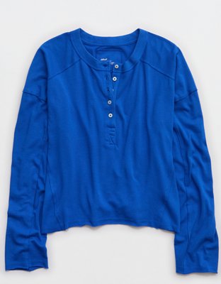 Aerie Happy Snit Henley T-Shirt - Cobalt Jewel