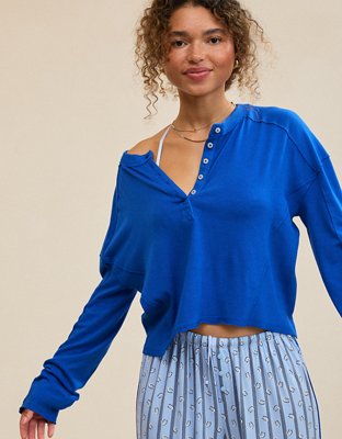 Aerie Happy Snit Henley T-Shirt - Cobalt Jewel