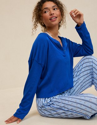 Aerie Happy Snit Henley T-Shirt - Cobalt Jewel