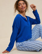 Aerie Happy Snit Henley T-Shirt - Cobalt Jewel
