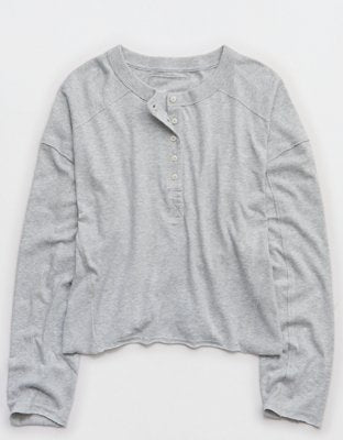 Aerie Happy Snit Henley T-Shirt - Medium Heather Gray