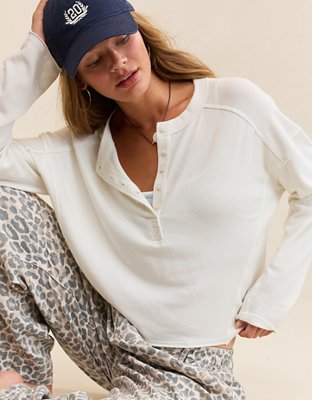 Aerie Happy Snit Henley T-Shirt - Soft Muslin