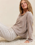 Aerie Happy Snit Henley T-Shirt - Heathered Taupe